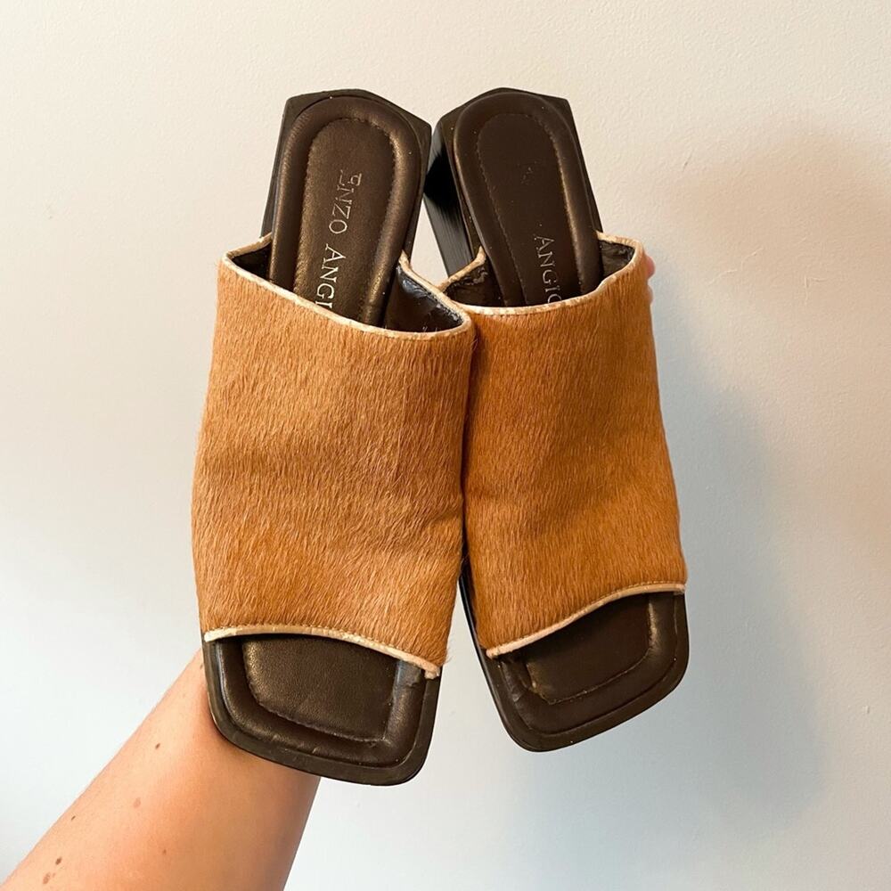 Vintage Y2K square toe animal hair mule sandal